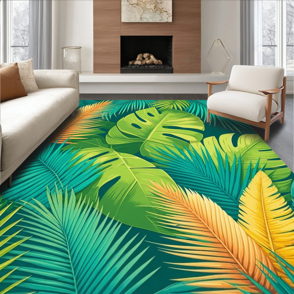 Lush Tropical Leaf Pattern Rug