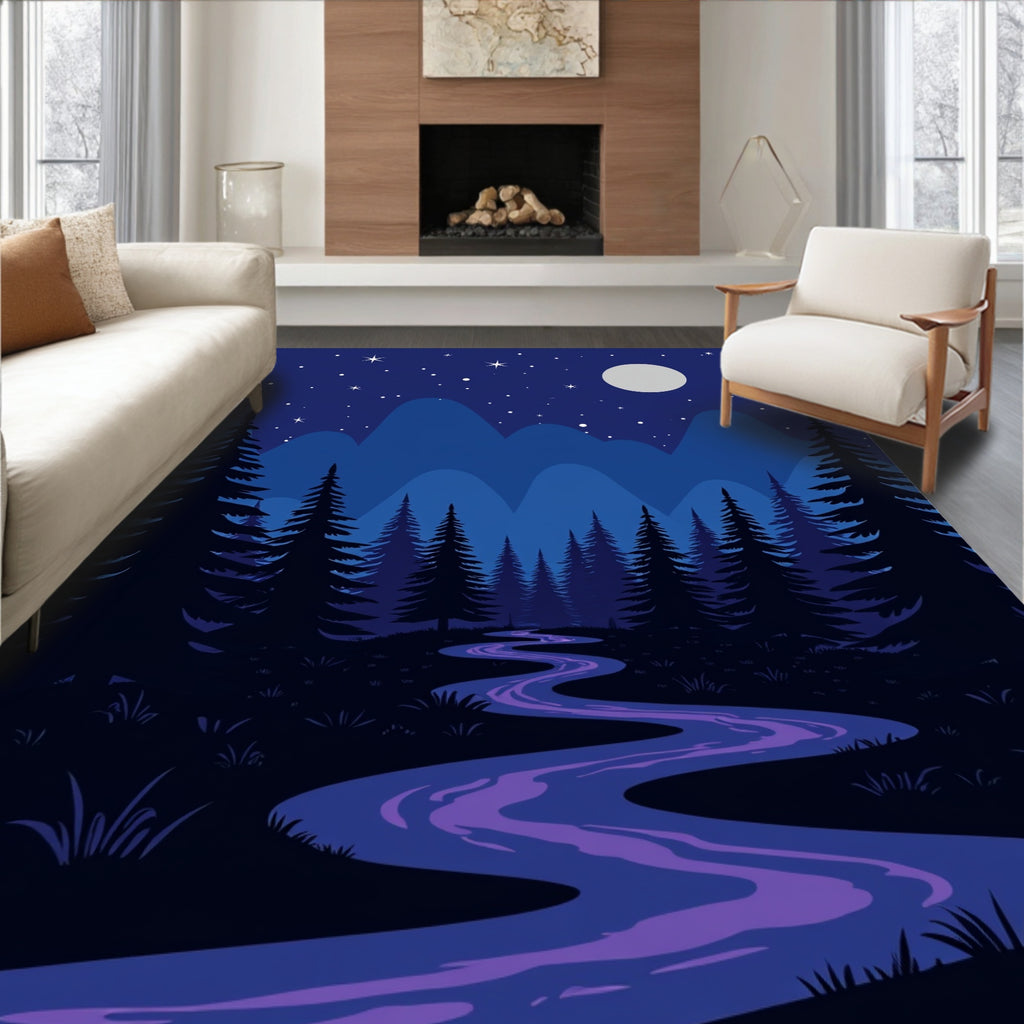 Midnight Forest River Stars Design Rug