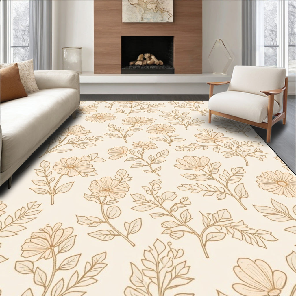 Delicate Floral Branch Outline Pattern Rug