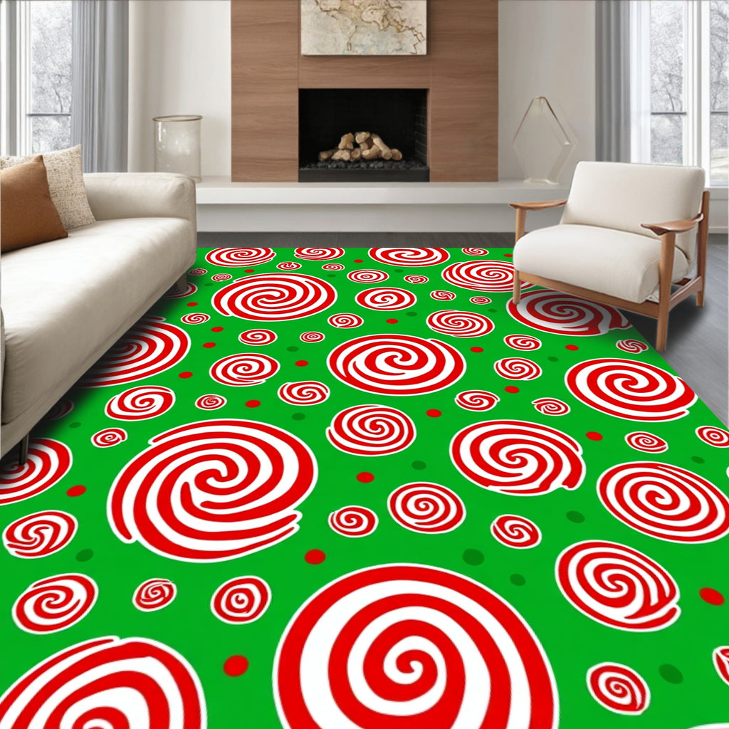 Festive Swirls Red Candy Circles Rug