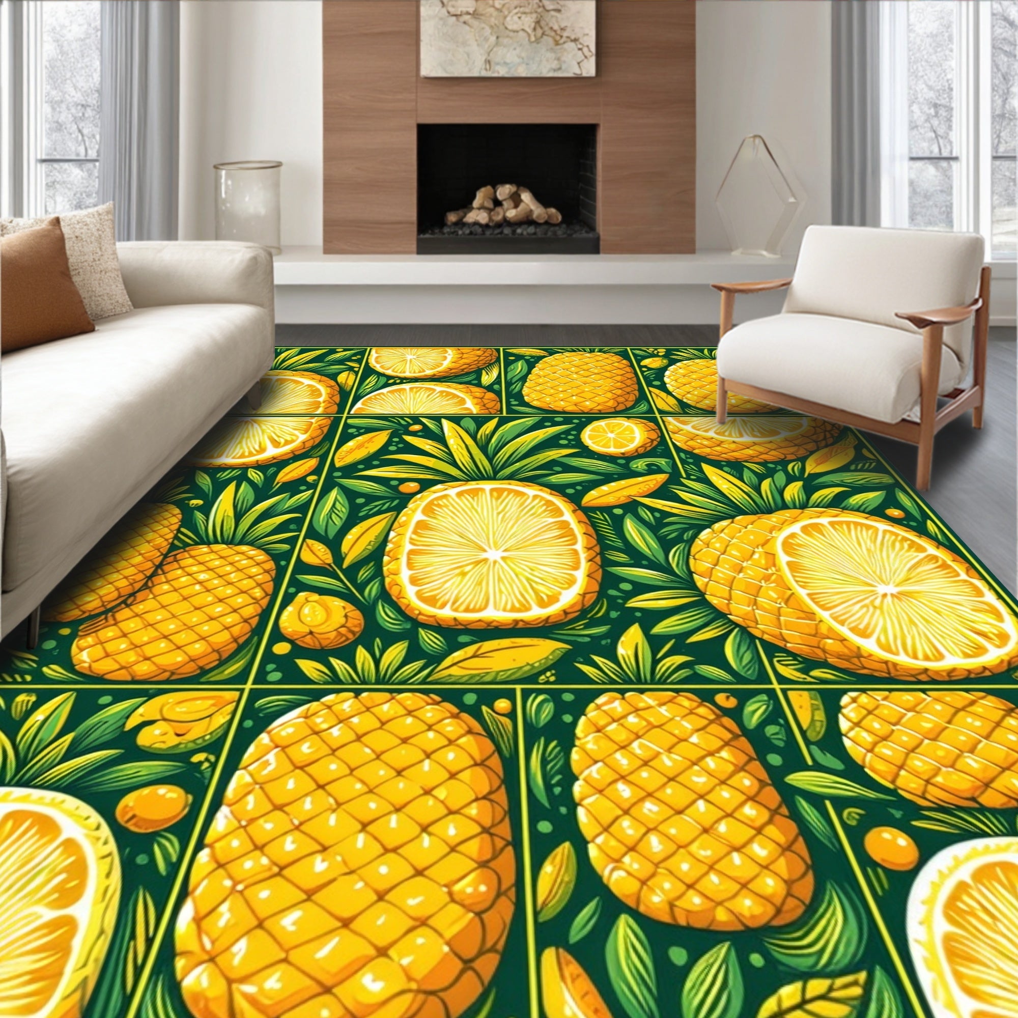 Tropical Citrus Fruit Collage Pattern Rug