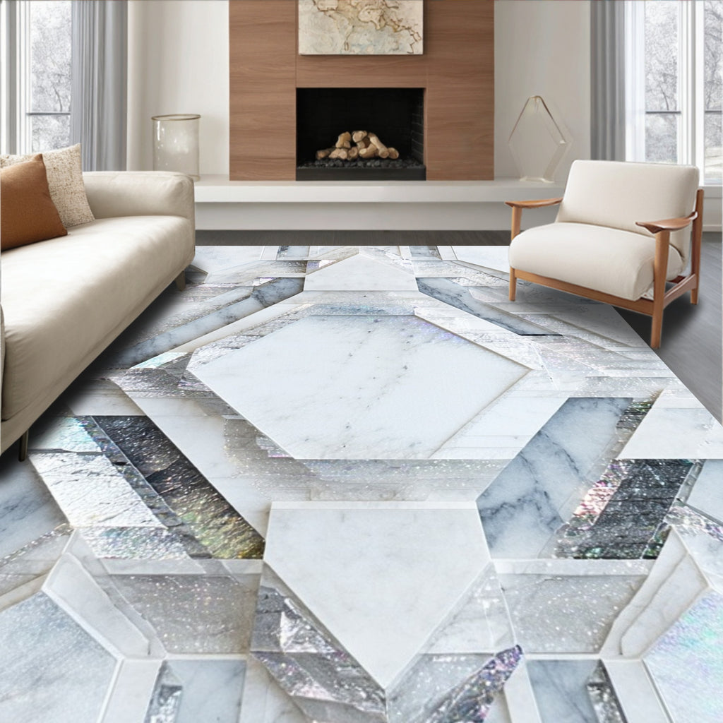 Geometric Shimmer Marble Pattern Rug