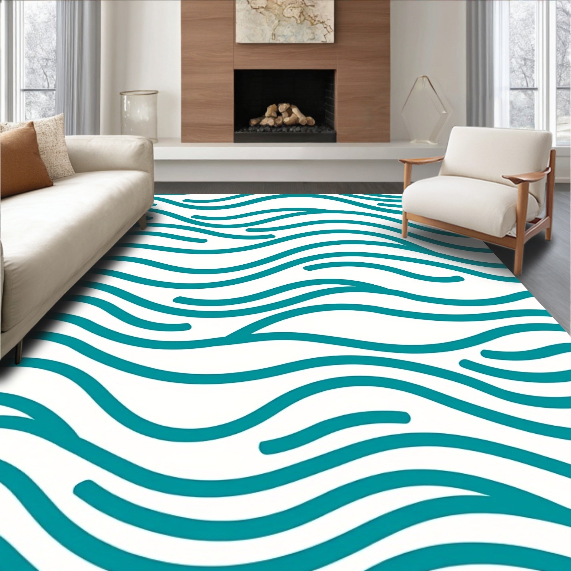 Teal Organic Flowing Waves Rug