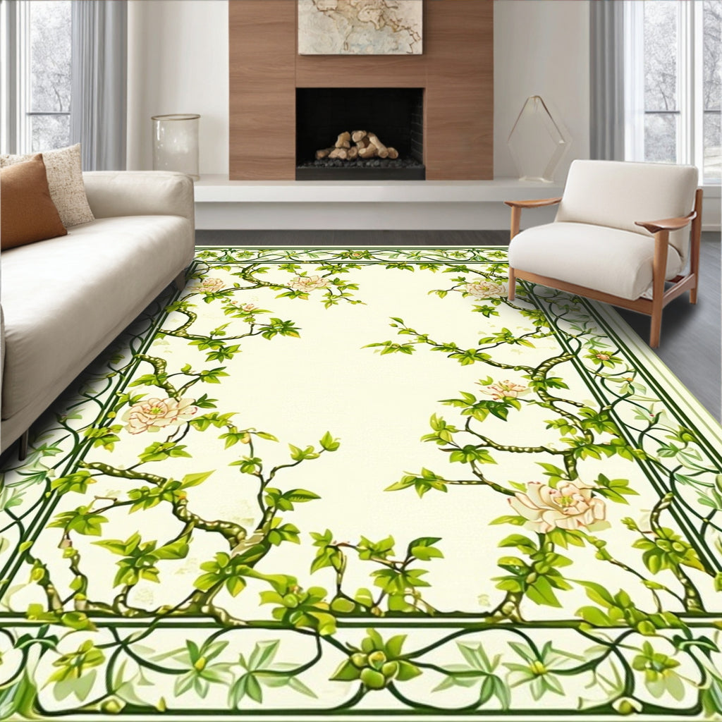 Nature Inspired Floral Vines Pattern Rug