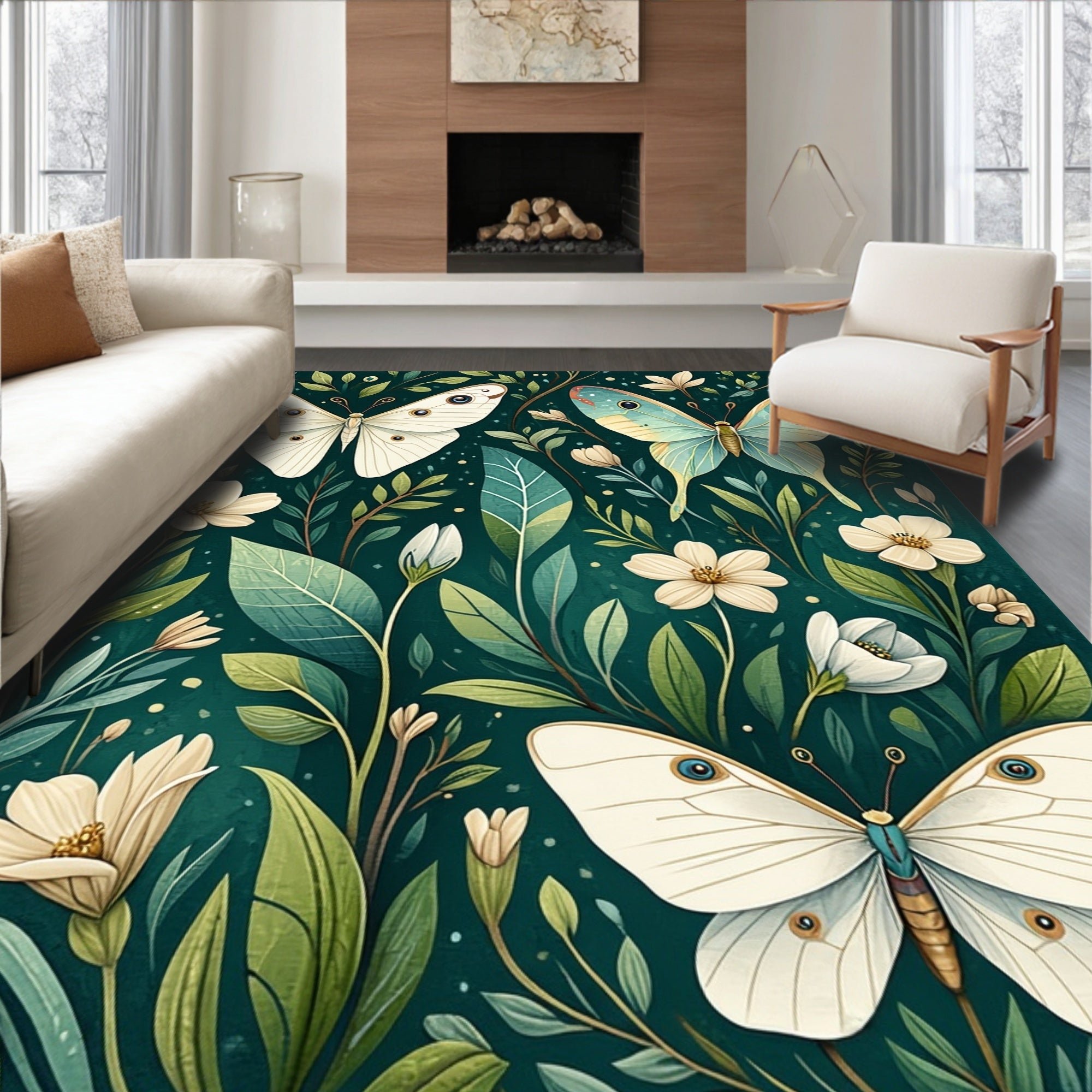 Enchanted Butterfly Garden Print Rug