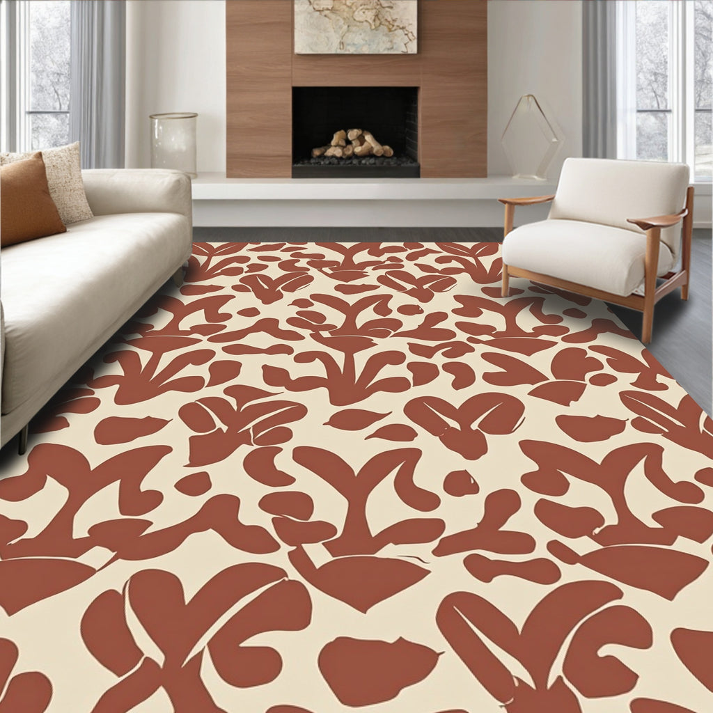 Terra Cotta Abstract Floral Pattern Rug