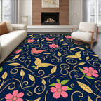 Floral Bird Scrolling Vines Pattern Rug