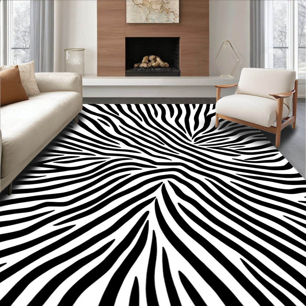 Bold Black White Animal Print Rug