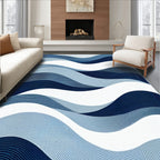Abstract Blue Wave Line Pattern Rug