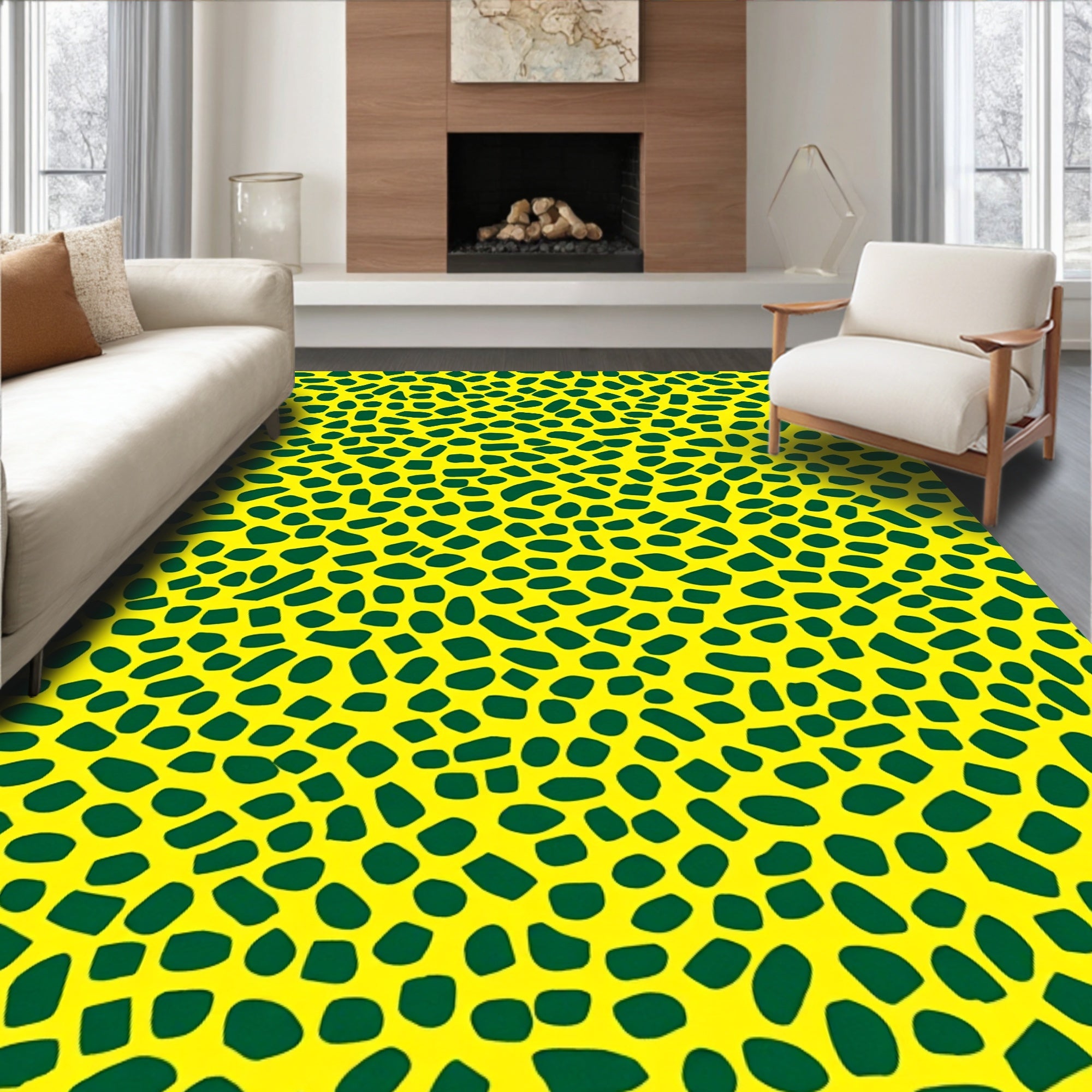 Bright Yellow Green Spot Pattern Rug