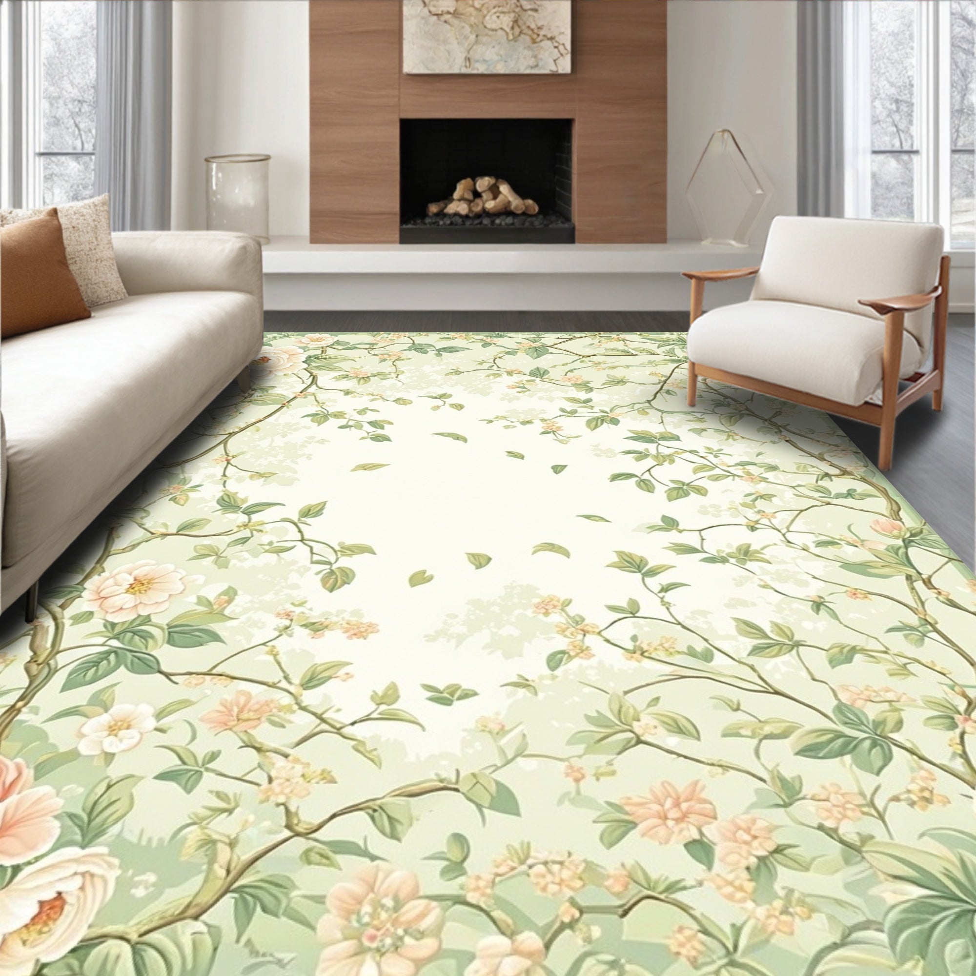 Soft Floral Vine And Leaf Pattern Rug