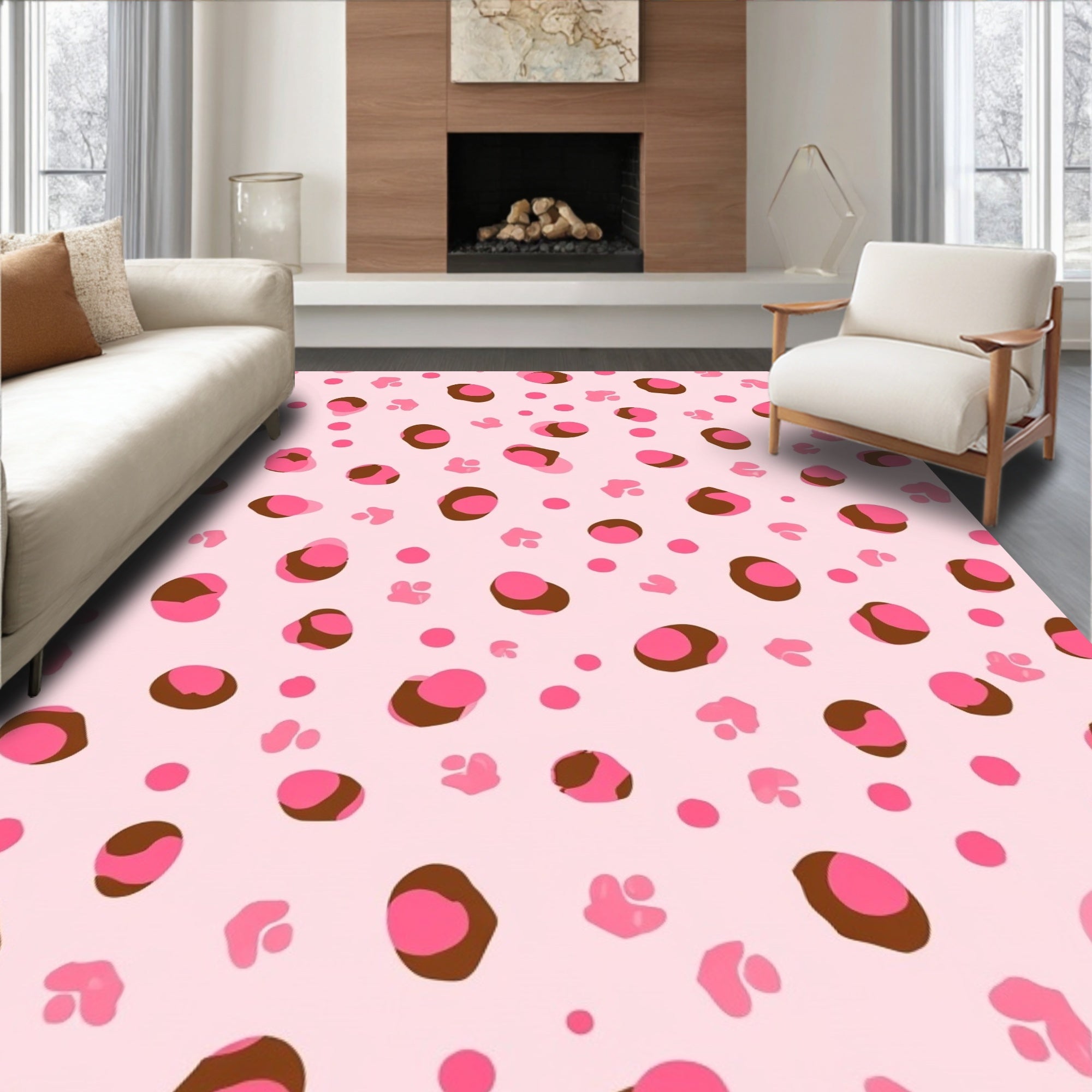 Pink Leopard Dot Print Design Rug