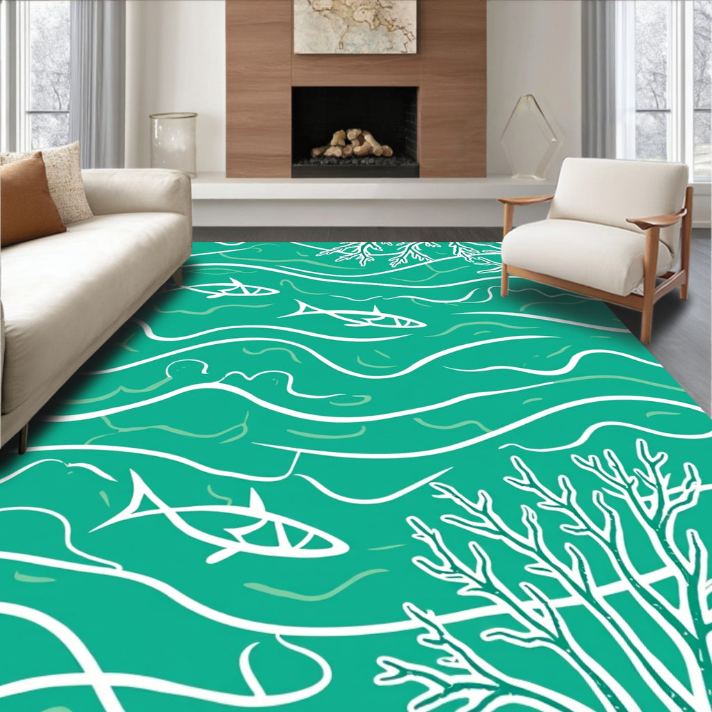 Ocean Waves Fish Abstract Design Rug