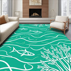 Ocean Waves Fish Abstract Design Rug