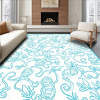 Turquoise Floral Swirl Abstract Pattern Rug