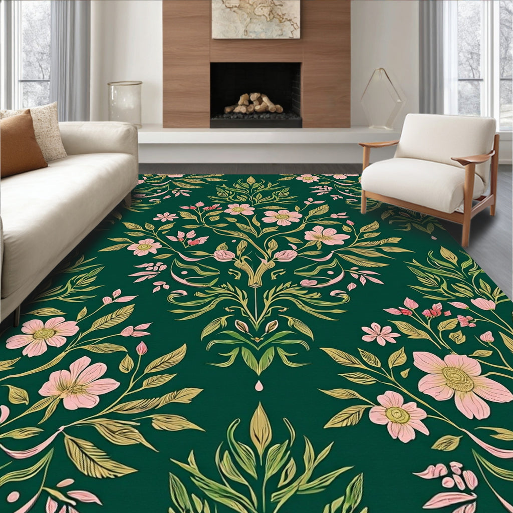 Green Floral Vines Design Rug