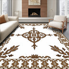 Elegant Brown Floral Scroll Pattern Rug