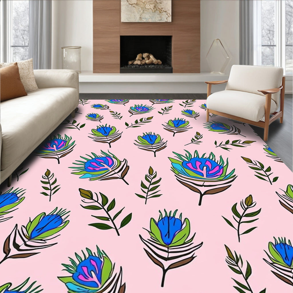 Vibrant Feather Pattern Delight Rug