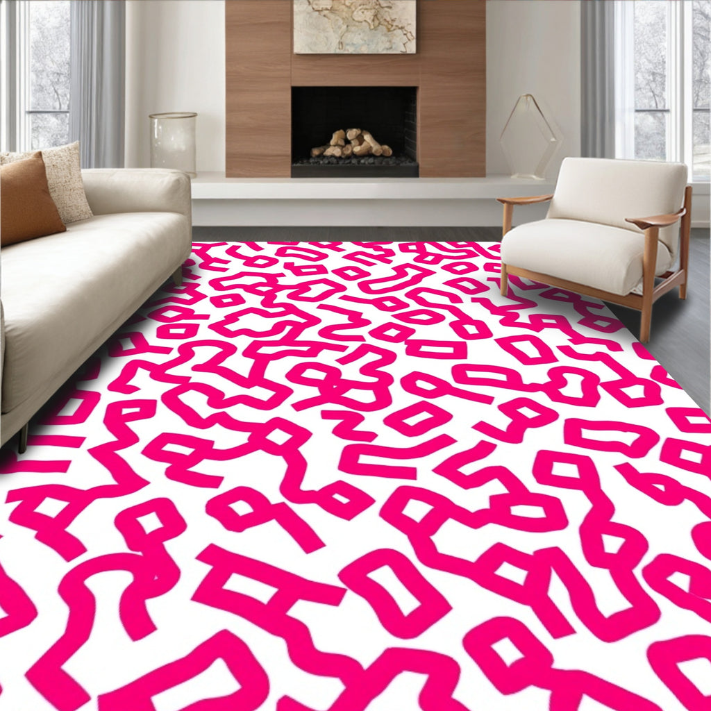 Lively Pink Abstract Pattern Rug
