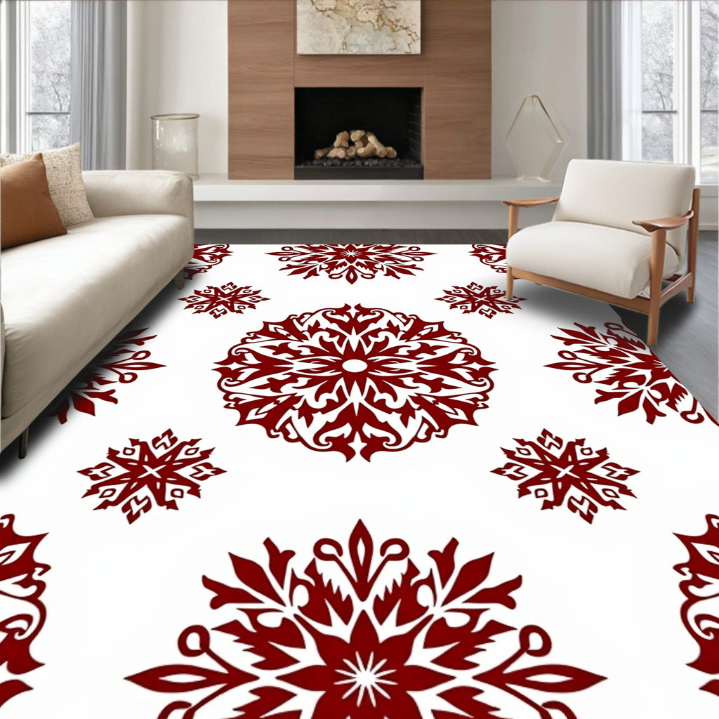 Deep Red Floral Medallion Arrangement Rug