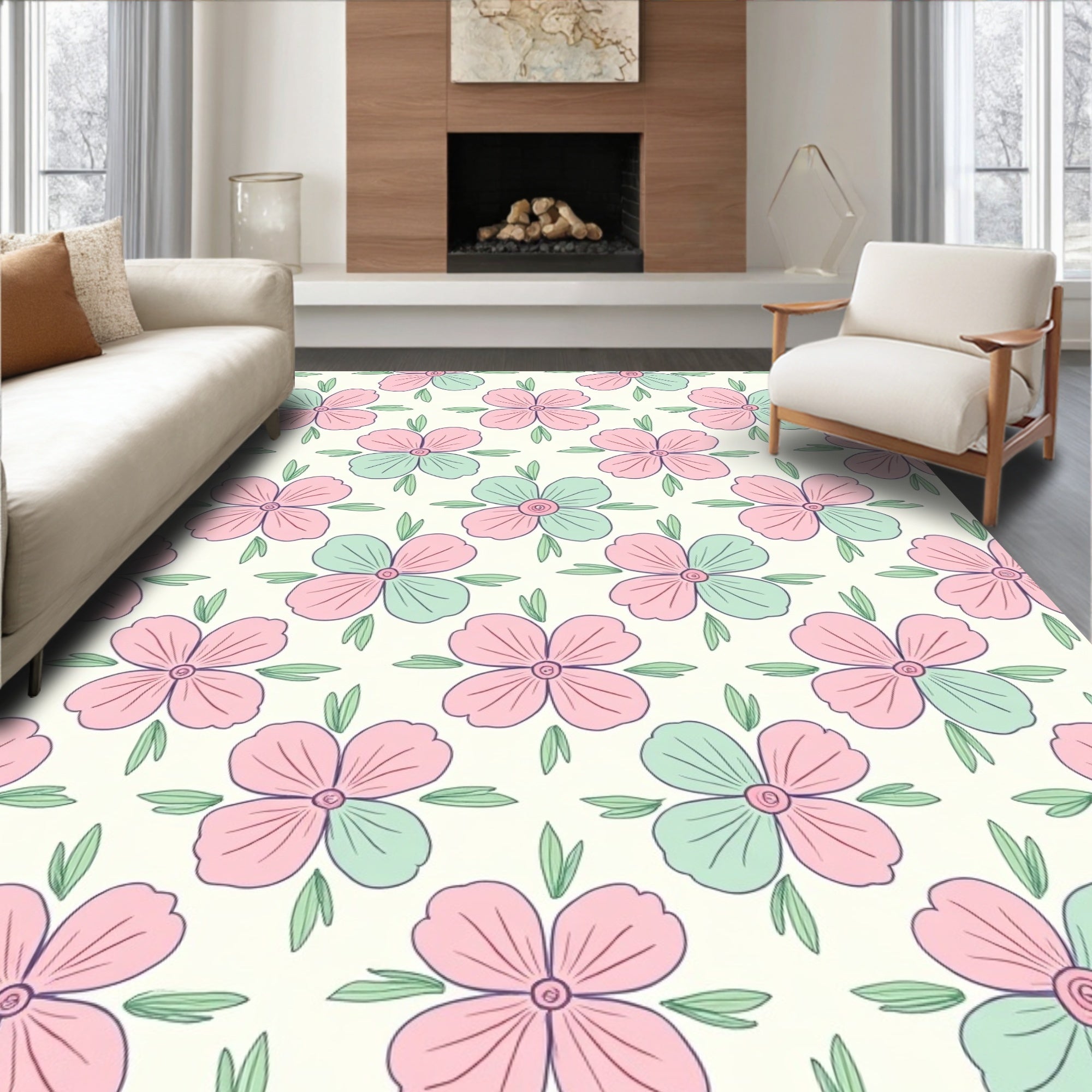 Pastel Floral Pattern Delight Rug