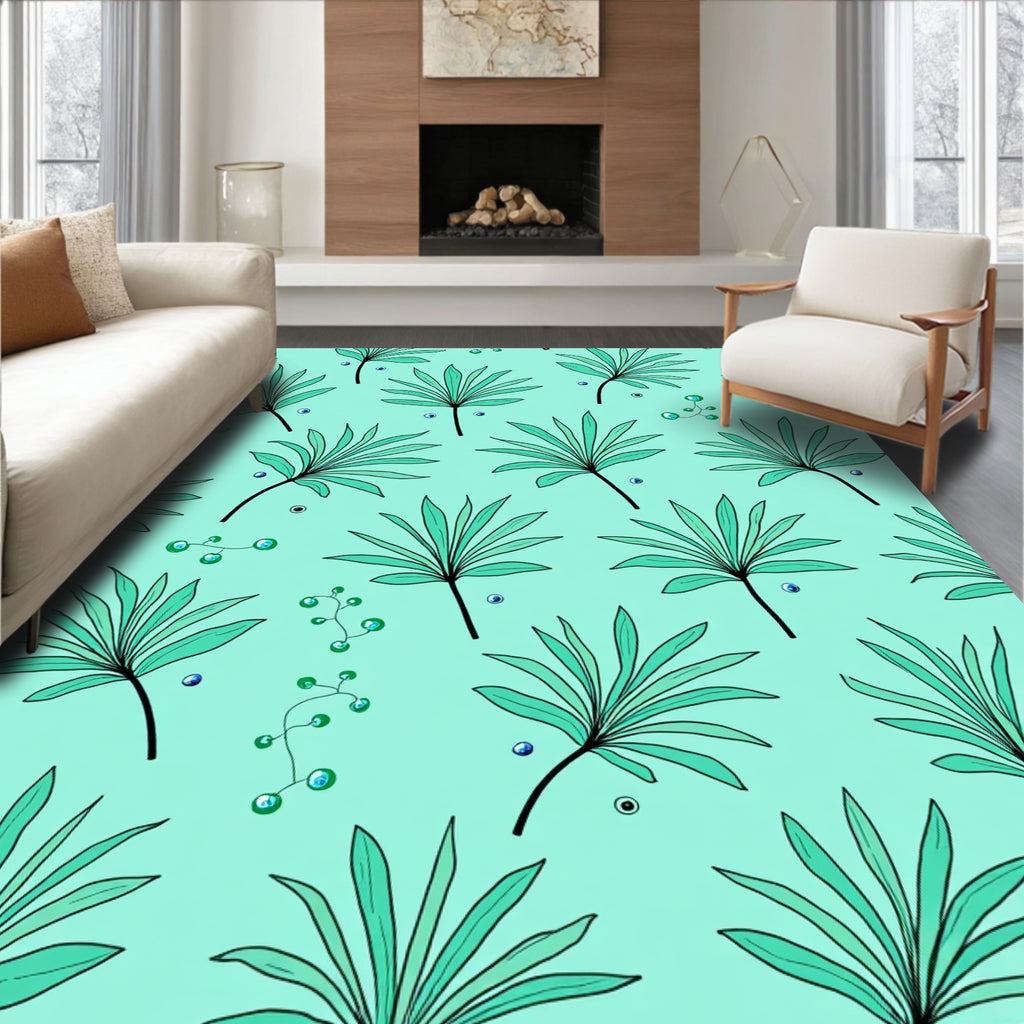 Tropical Leaf Water Drops Pattern Rug