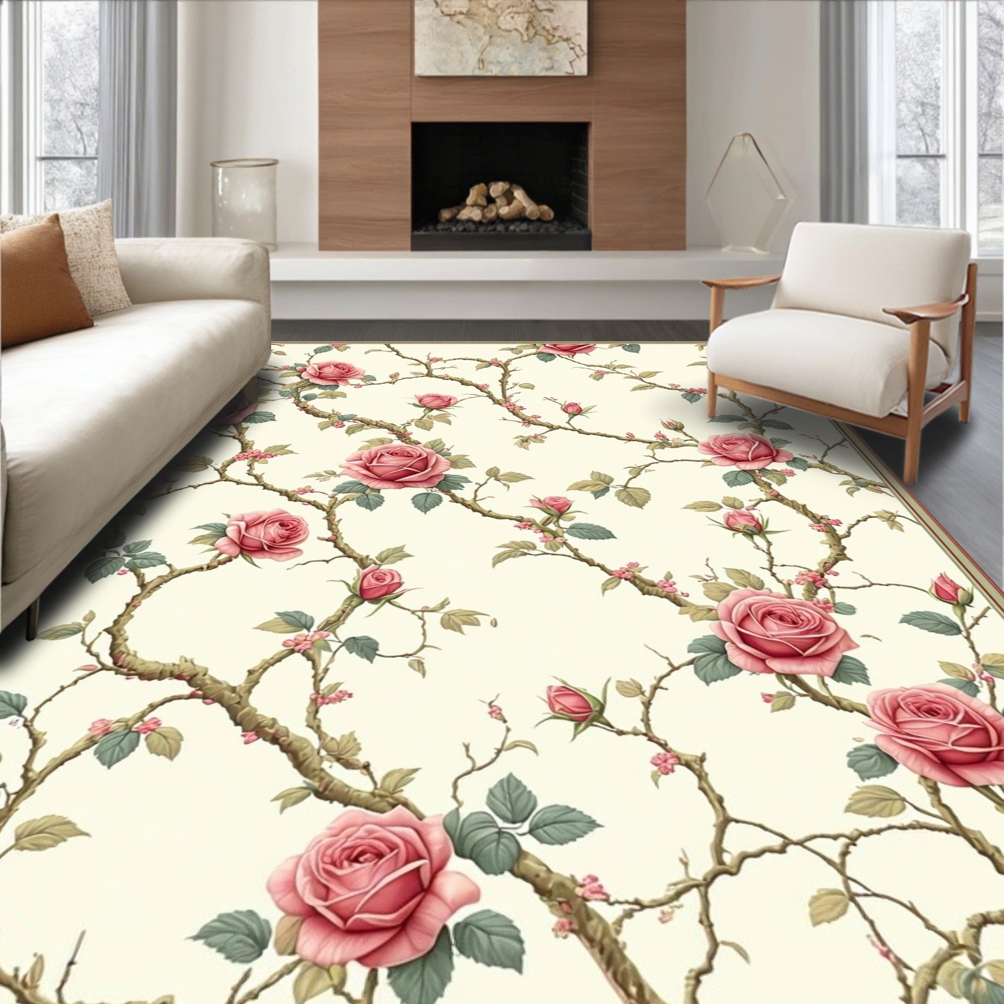 Vintage Rose Vine Floral Pattern Rug