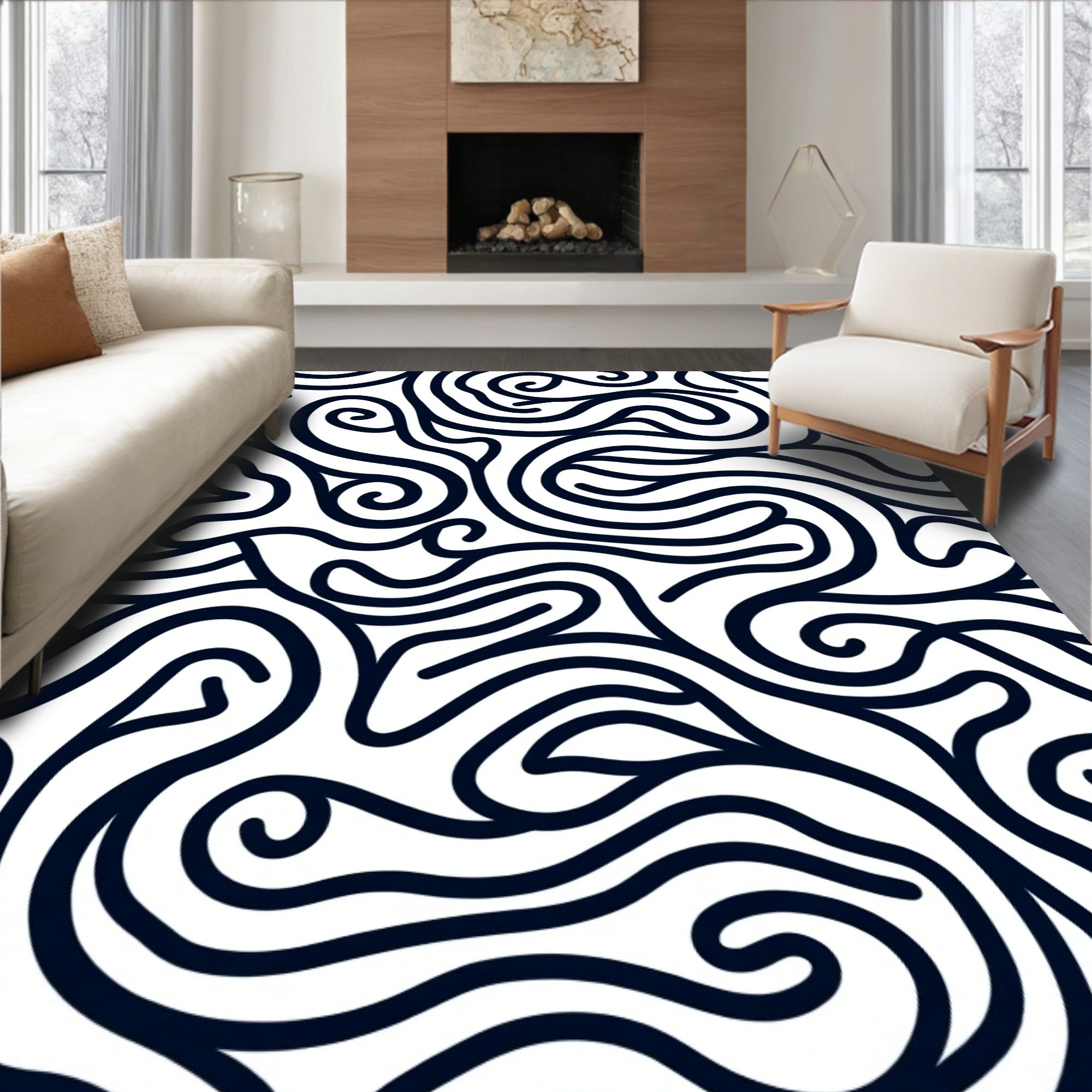 Indigo Swirl Abstract Woven Art Rug