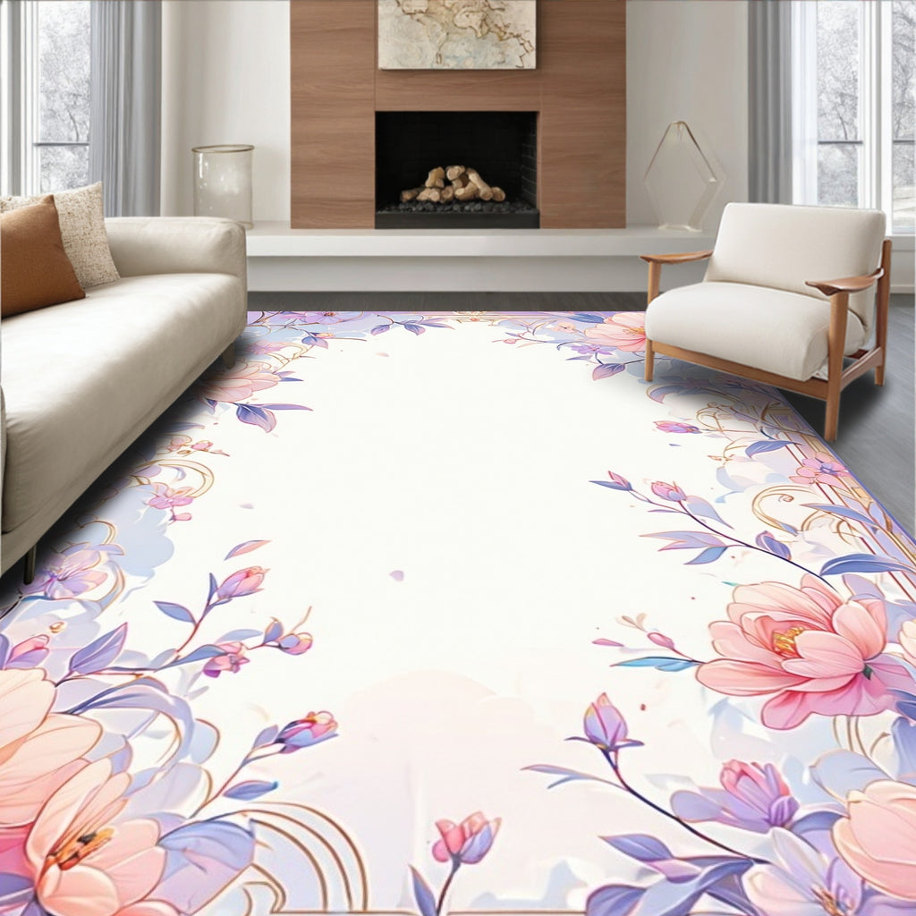 Pastel Floral Elegance Border Rug