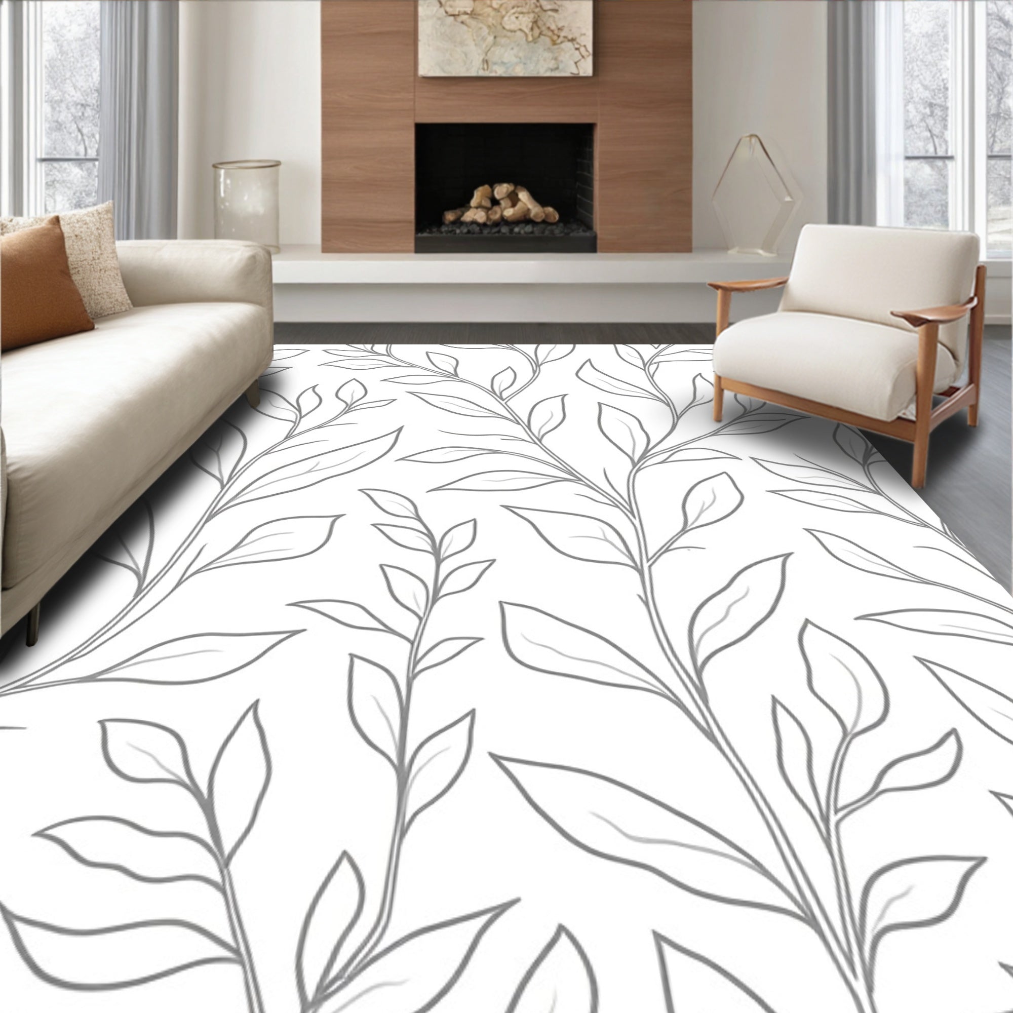 Delicate Botanical Outline Vine Pattern Rug