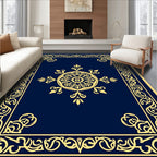 Ornate Golden Floral Medallion Border Rug