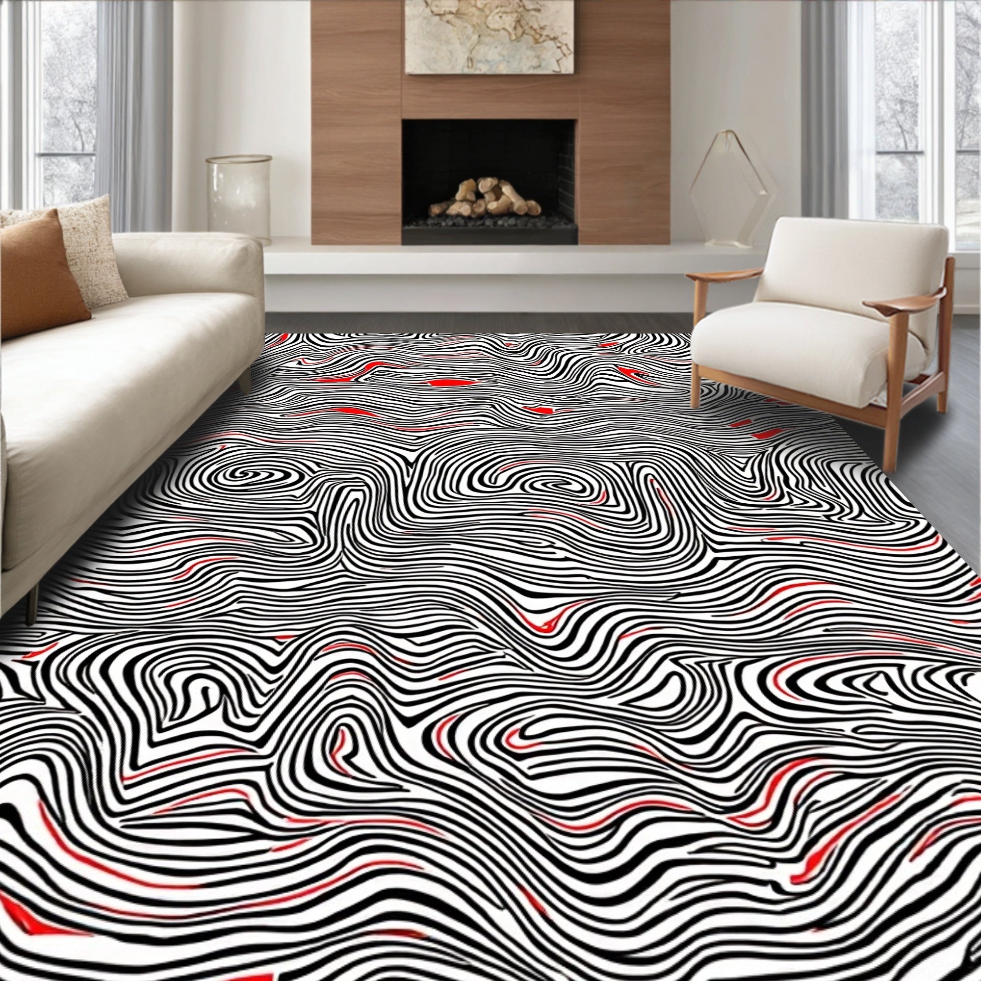Bold Red Abstract Swirls Rug