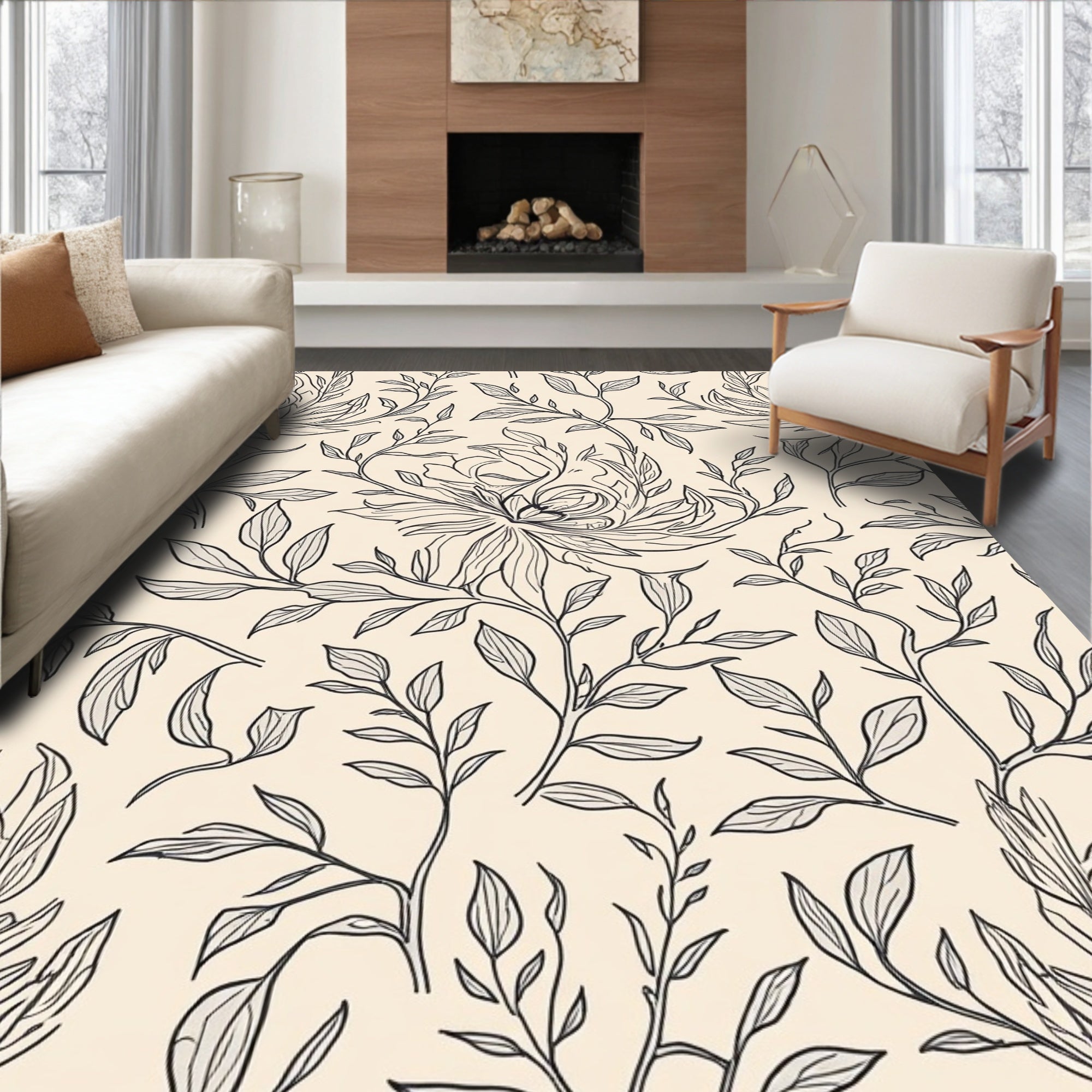 Delicate Floral Scroll Pattern Design Rug