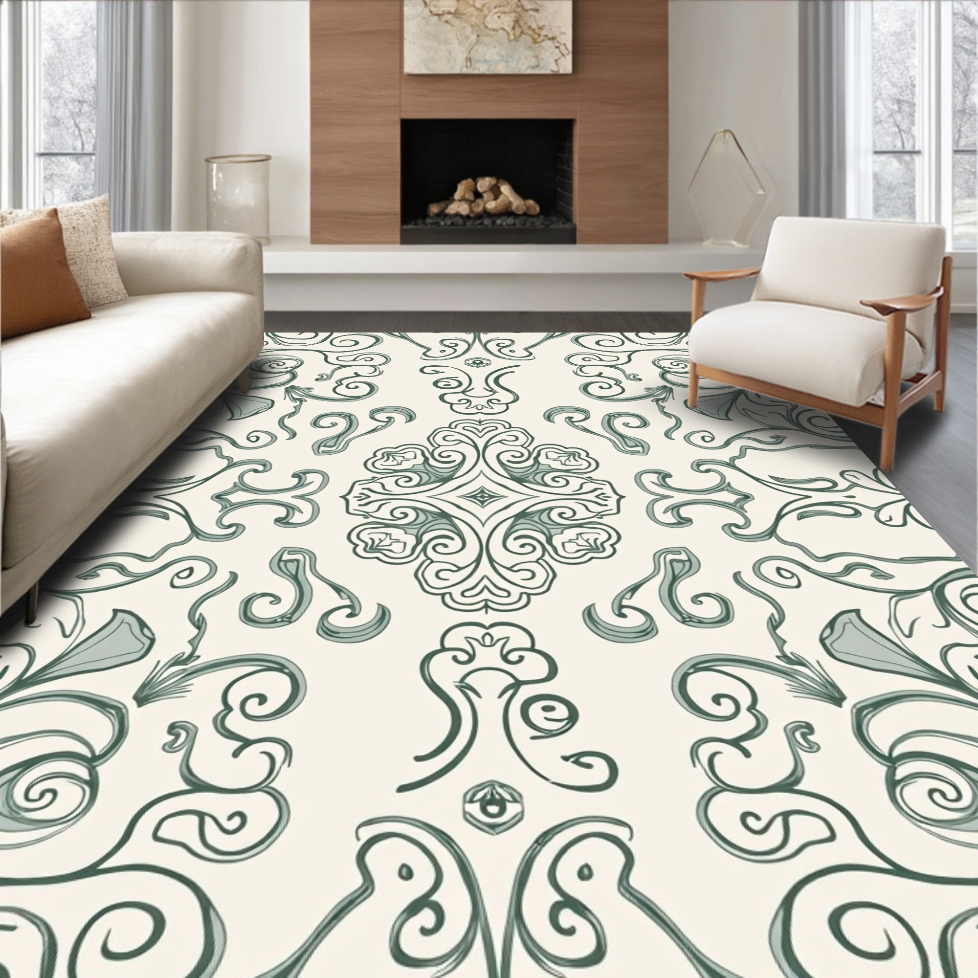 Elegant Swirl Floral Pattern Rug