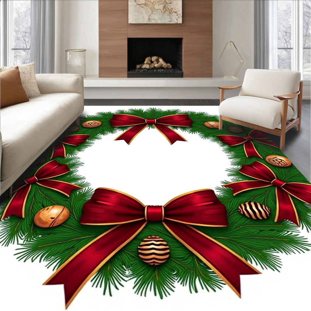 Crimson Bow Festive Greenery Ornaments Rug