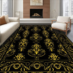 Elegant Yellow Floral Damask Border Rug
