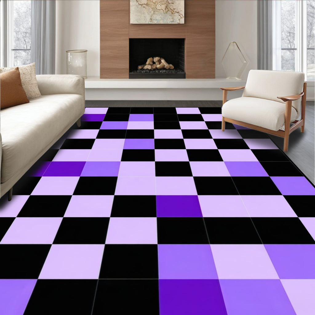 Checkerboard Pattern With Purple Tones Rug