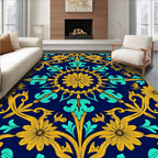 Golden Teal Floral Arabesque Pattern Rug
