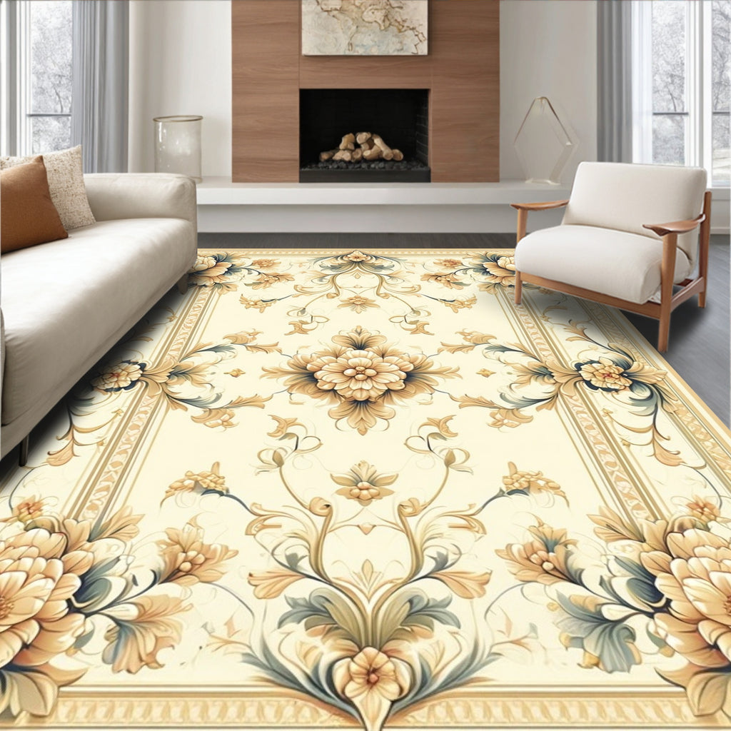Golden Floral Intricate Pattern Design Rug
