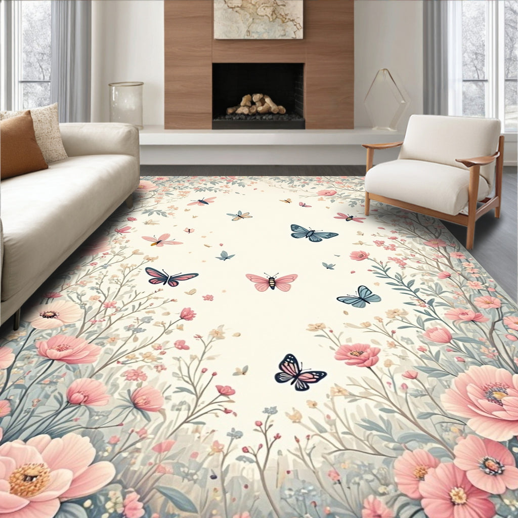Whimsical Floral Butterflies Pattern Rug