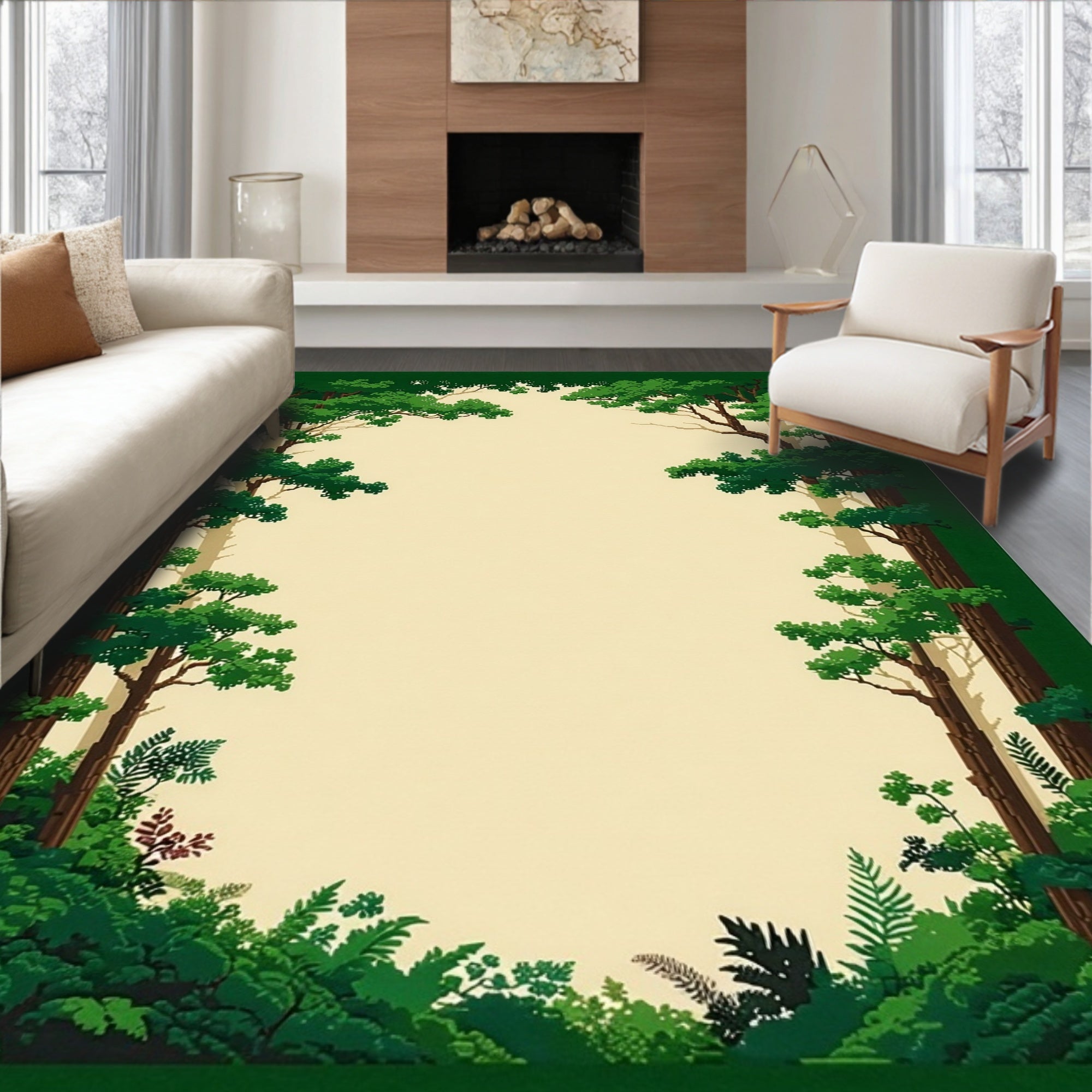 Forest Canopy Foliage Border Rug