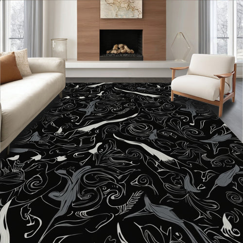 Abstract Floral Swirls Line Art Rug
