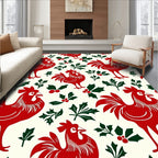 Crimson Rooster Holly Leaf Garland Rug