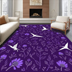 Purple Bird and Floral Silhouette Pattern Rug