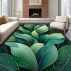 Verdant Leaves Gold Line Pattern Rug