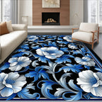 Elegant Blue White Floral Arabesque Pattern Rug