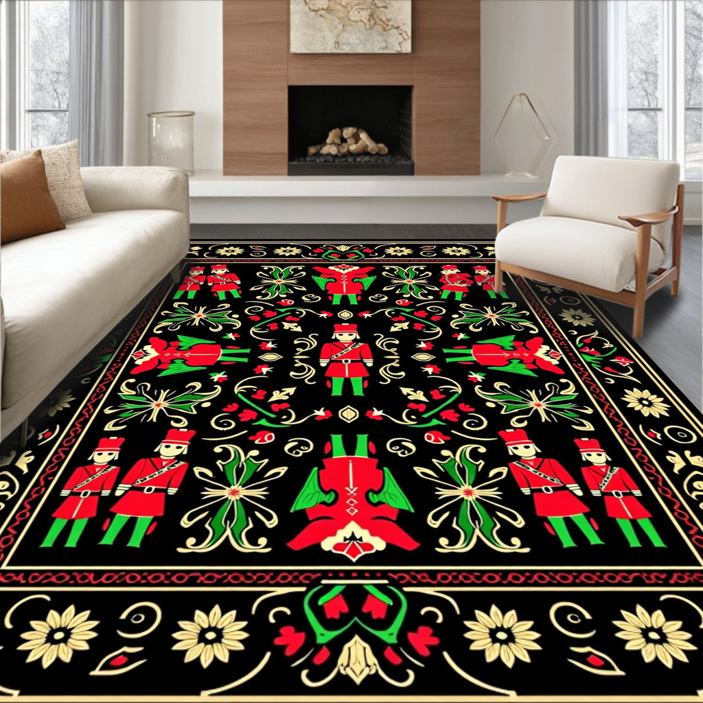 Red Green Soldier Floral Border Rug