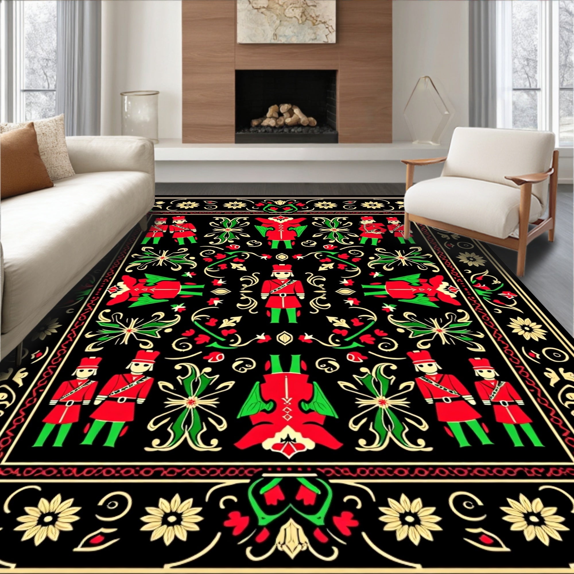 Red Green Soldier Floral Border Rug