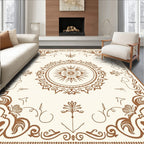 Brown Floral Scrollwork Mandala Design Rug