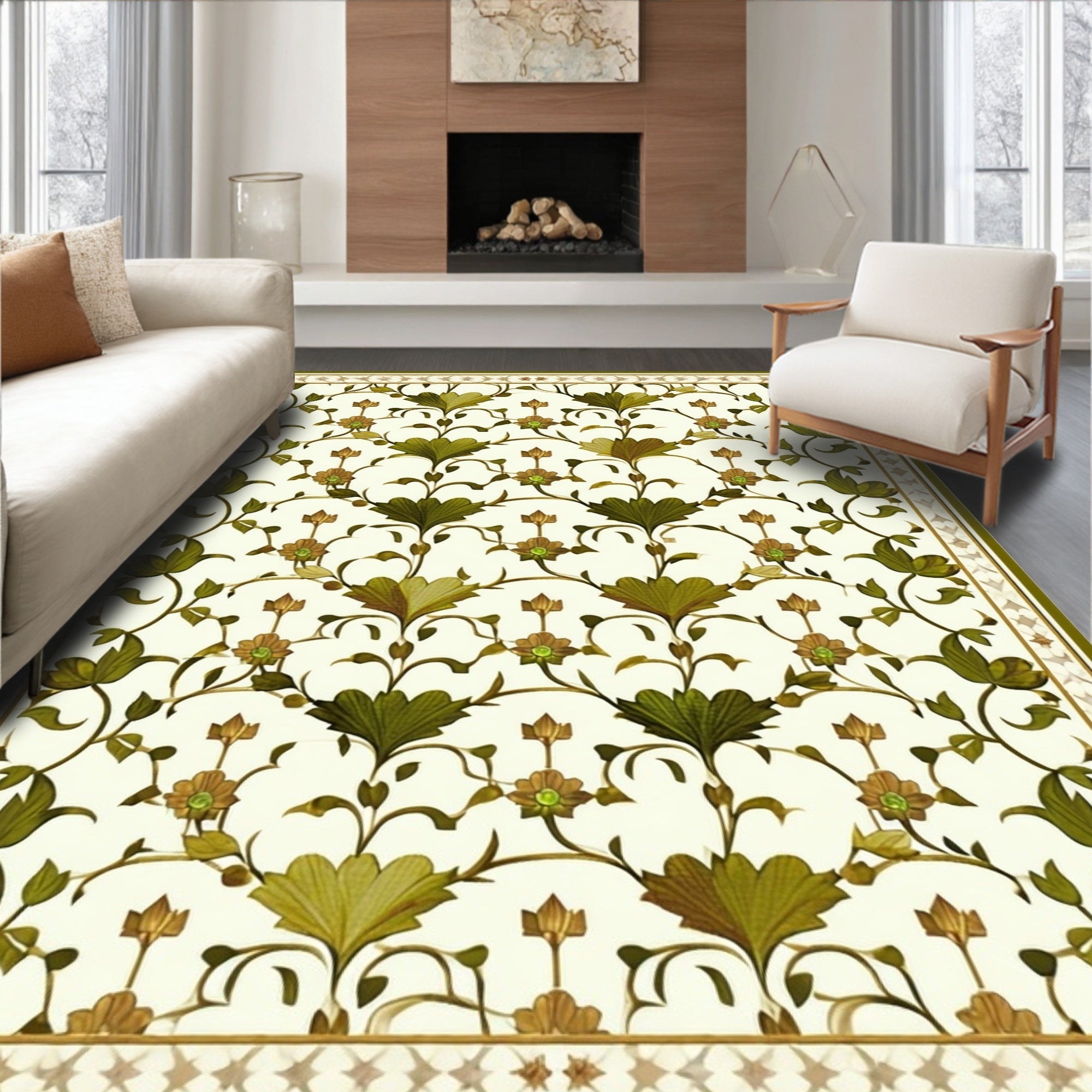 Intricate Floral Vine Garden Pattern Rug